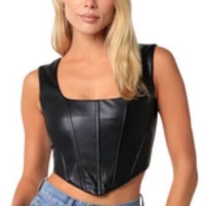 Olivaceous Black Faux Leather Top